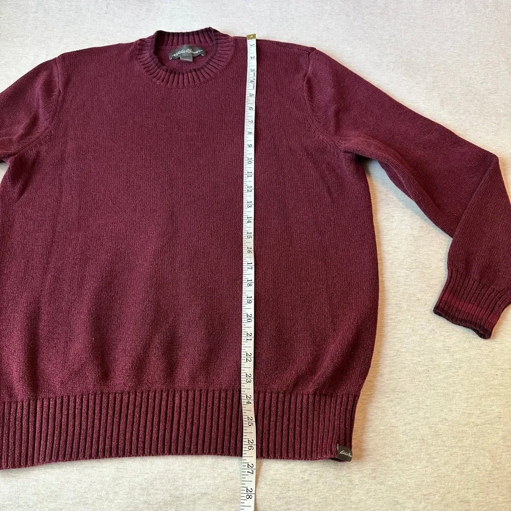 Eddie Bauer Mens‎ Large Burgundy Maroon 100% Cotton Crewneck Knit Sweater L